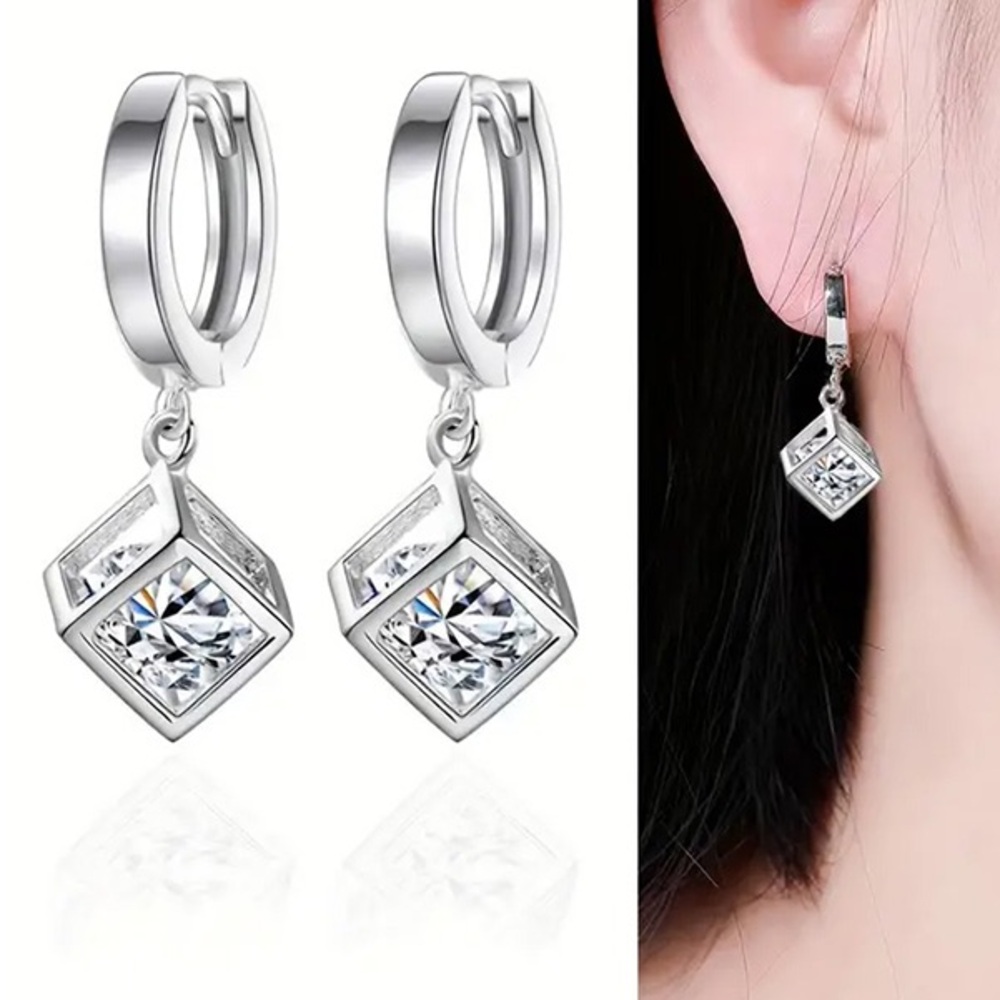 Elegant Crystal Cube Charm Earrings